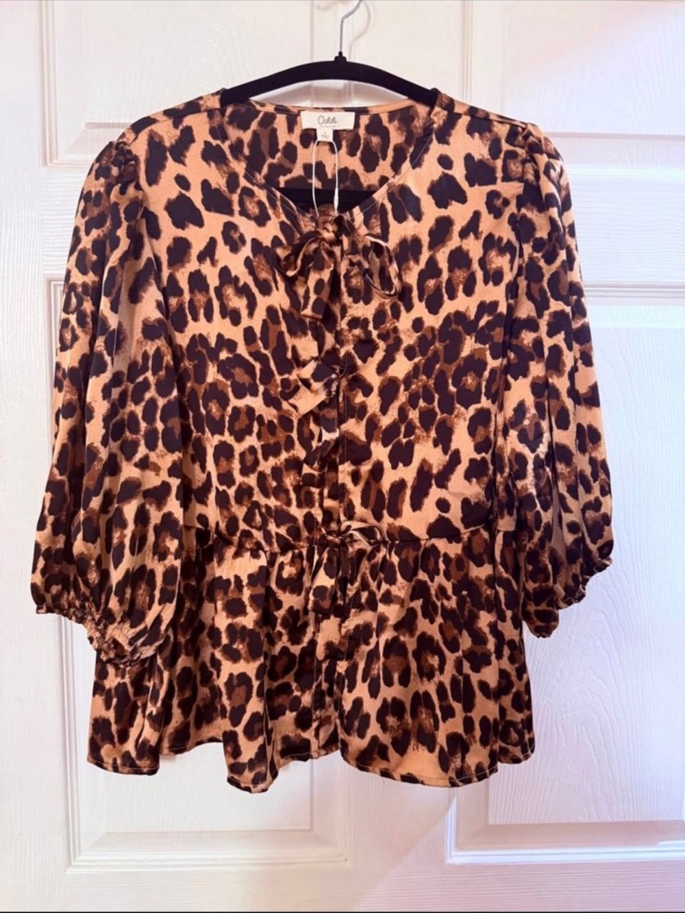 ODDI Leopard Print 3 Tie Blouse